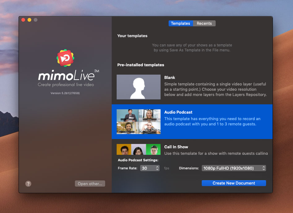 mimoLive Bildschirm